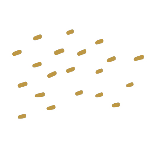 a gold abstract shape composed of a cloud of brush-stroke like dots